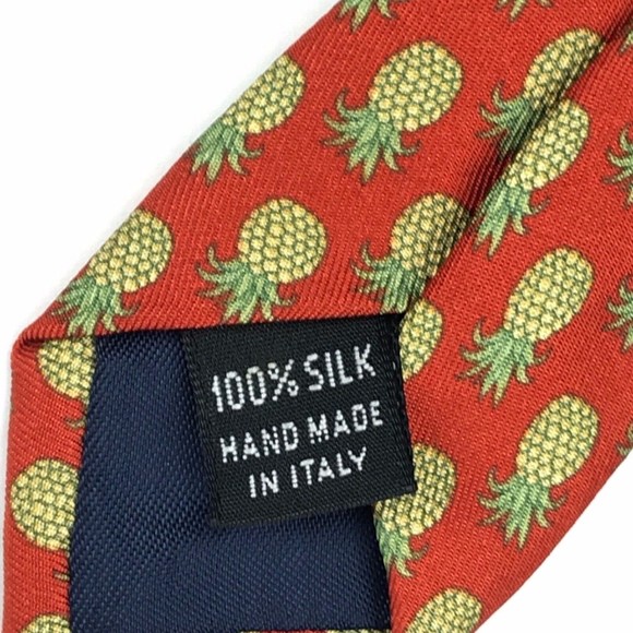 SOUTH BEACH TIES Red Yellow Green Pinneapple Fruit Men's Silk Necktie ITALY 58" - Picture 7 of 9